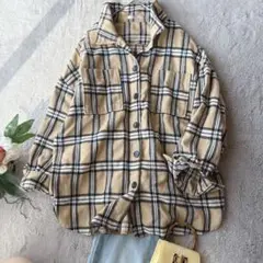 オーバーサイズ長袖シャツ(M)上着/羽織り/ブラウス/あったか/チェック