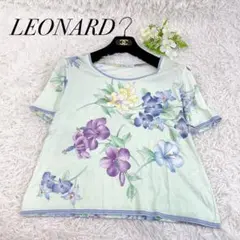 美品✨LEONARD レオナール 半袖 カットソー 花柄 水色 LLサイズ