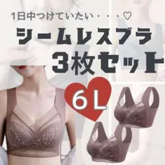 シームレスブラ ピンク　６L 下着 ナイトブラ ノンワイヤー レース 育乳 美乳
