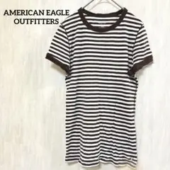 American Eagle Outfitters 茶色と白のストライプTシャツ