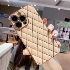 ﻿iPhone13pro ケース 耐衝撃　キルティング調 ピンク