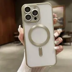 iPhone16Pro用マグネット式ケース ホワイト・ゴールド