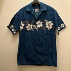 WinnieFashionハワイアンシャツ ダークブルー フラワープリント