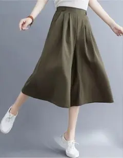 【訳あり】ガウチョパンツ ワイドパンツ七分丈 レディース アーミーグリーン春夏秋