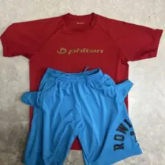 phiten 赤 Tシャツ & 青 ローイングショートパンツ セット