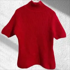 ラホーナー ハイネック 半袖ニット 美品 ストレッチ ソリッドカラー 毛混