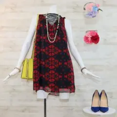 Alice and Olivia 花柄レースワンピース XS 赤×黒 ドレス