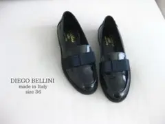 美品！イタリア製 DIEGO BELLINI ローファー36エナメル 濃紺 革靴