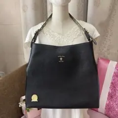 未使用級ADMJハンドバッグ黒シュリンクレザー