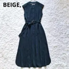 BEIGE,✨ベイジ ノースリーブロング シャツワンピース ウエストベルト