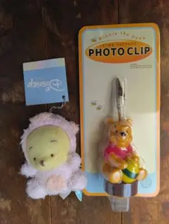 新品　プーさんブタの帽子が付いたストラップ　プーさんフォトクリップ　セット