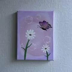 キャンバスアート　花と蝶　アクリル画