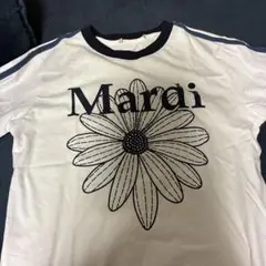Mardi 花柄 半袖Tシャツ 白×ネイビー