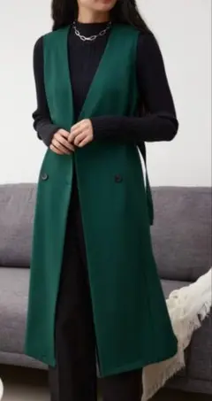 【美品】AZUL BY MOUSSY ロングジレ トップス グリーン　M