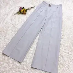 TIWILLTANG【Ｍ】ワイドパンツ　切り替えデザイン　金属装飾　ライトグレー