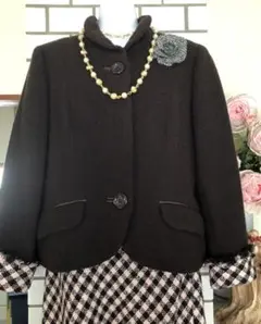 ◎最終SALE★レリアン★エレガントデザイン焦茶と薄ピンクチェックコラボスーツ