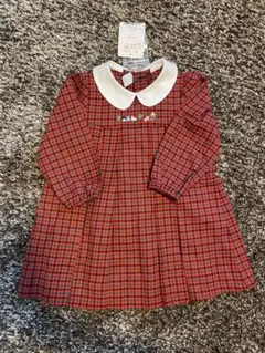 【タグ付きほぼ未使用】ファミリア　赤チェック　ワンピース80センチ
