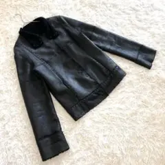 美品✨ミラショーン【L】ムートン レザージャケット/編み込みデザイン