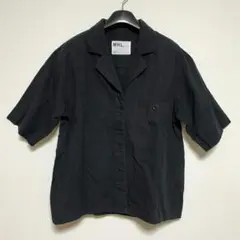 24SS MHL. リネンコットン プレーンウィーブ オープンカラーシャツ 黒