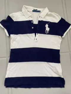 Ralph Lauren ネイビー/ホワイト ストライプ 半袖ポロシャツ