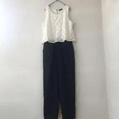 オールインワン　レース　ワイドパンツ　タンクトップ　ノースリーブ　L