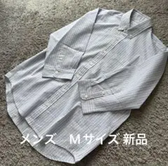 メンズ　水色系ストライプジャガードドライ七分袖シャツM新品