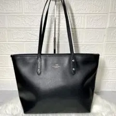 コーチ トートバッグ ハンドバッグ オールレザー ブラック 肩掛け可 a4