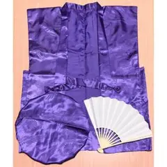 3点セット 紫 祝着 ちゃんちゃんこ 大黒頭巾 帽子 末広 扇子 鶴亀柄 長寿祝