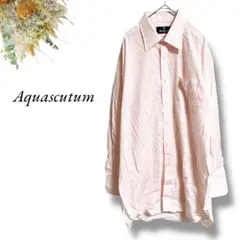 Aquascutum長袖シャツ ピンクストライプ 大きめ 通勤カジュアル3981