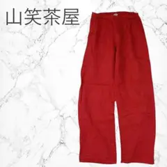 派手　リラックス　差し色　カジュアル　ウエストゴム　ワイドパンツ　涼しげ　赤