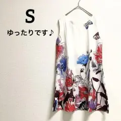 【美品】花柄　ノースリーブ　チュニック　薄手　涼しい　ミニワンピース　おしゃれ