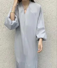 ★美品　JUNOAH クロスリボンマーメイドワンピース　ブルーグレー