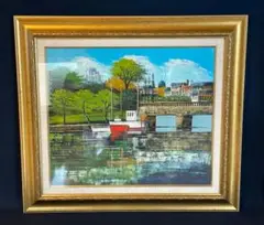 「真作」吉岡貞夫『セーヌ・パリの街景』風景画　油彩画　額装　サイン有り　F10号 真作」吉岡貞夫『セーヌ・パリの街景』風景画 油彩画 額装