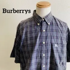 BURBERRYSネイビー系チェック 半袖シャツ ボタンダウン