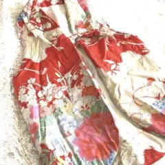希少❤️ヴィンテージ 正絹 女児 お被布 朱に牡丹•あやめ•組紐