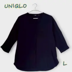 ＊UNIQLO ユニクロ＊Lサイズ シャツ ブラウス トップス 五分袖 ネイビー