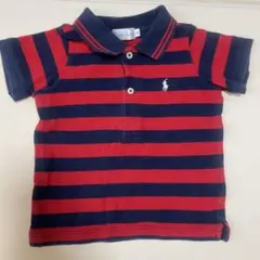 Ralph Lauren 赤と紺のストライプ ポロシャツ