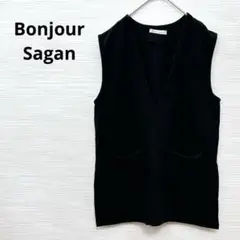 美品 ★Bonjour Sagan トップス　ベスト　Fサイズ　黒　オフィス