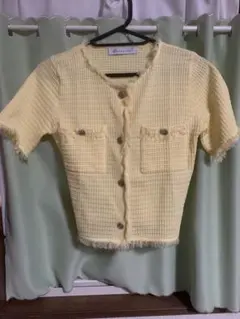 OPEN CLOSET 韓国ツイードカーディガン　半袖　イエロー