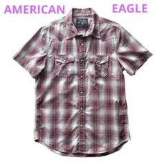 アメリカンイーグル 半袖シャツ 刺繍ロゴ レッド チェック 胸ポケット　メンズM