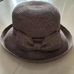 リボン付きブラウンストローハット