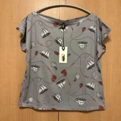 ★kiwanda Tシャツ ヨット柄　グレー　フレンチスリーブ　ボートネック