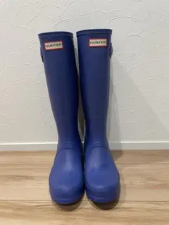 HUNTER ブルー ロングブーツ バックル付き