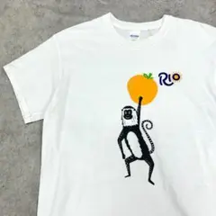 rio　小猿とオレンジ　トップス　半袖　Tシャツ　古着　ホワイト　白　M