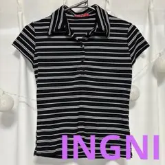 INGNI 黒と白ストライプ 半袖ポロシャツ