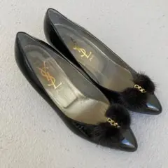 【訳あり】YVES SAINT LAURENT パンプス エナメル ファー付