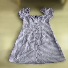 パープルチェック 半袖ミニワンピース　H&M 4サイズ