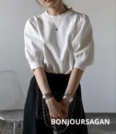 新品タグ付き⚫️BONJOURSAGAN パフスリーブニットトップス オフホワイト