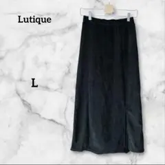 ルティーク ベロア調 ロング タイトスカート 薄手 ブラック スリット L