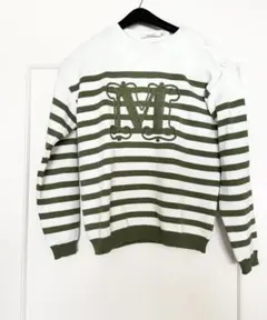 MAX MARA M刺繍マコ コットン コルドネット 厚地ボーダーニット